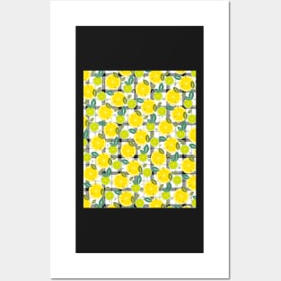 Plaid Lemon and Lime Citrus Fruit Slice Pattern Posters and Art